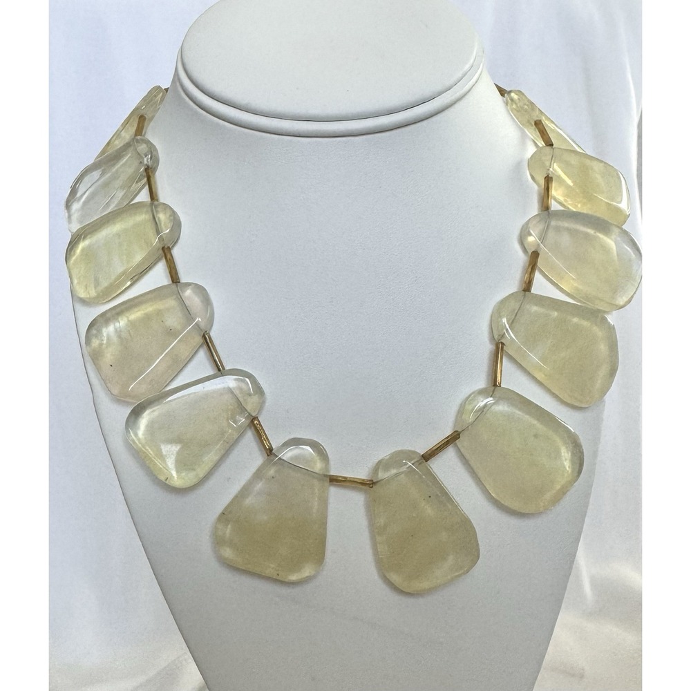 Kenneth Jay Lane KJL Yellow Lucite Statement Necklace Gold Tone Chunky Panel